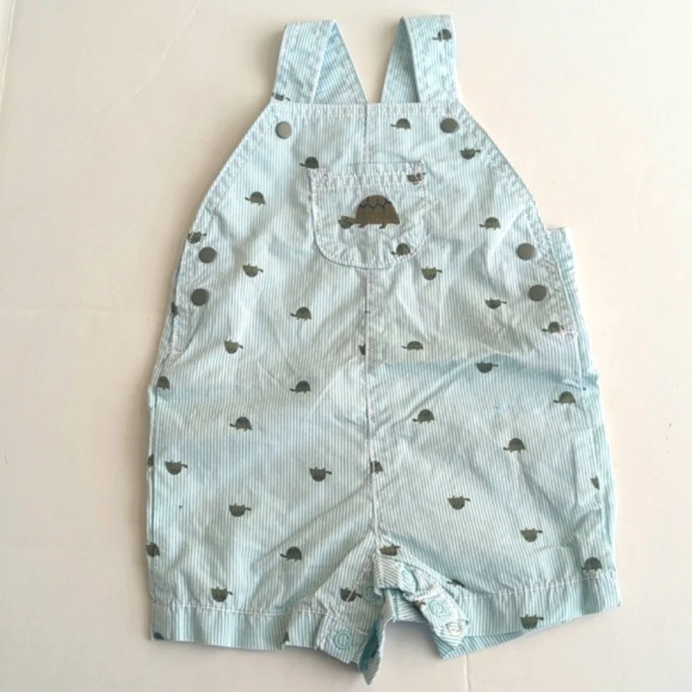 Just One‎ Your By Carter's Pin Stripe Turtle Embroidered Shorts Overalls 6M